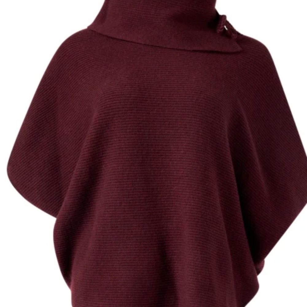 Cozy burgundy knit poncho turtleneck